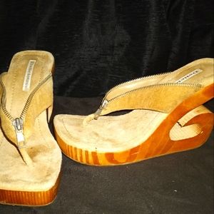Beige Suede zipper wood designed wedge size 7